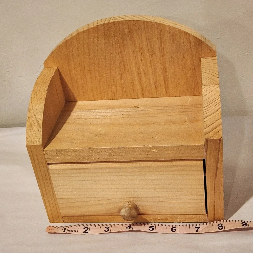 Cottagecore, Rustic Wood Shelf with Hidden Cubbie Natural Wood Tabletop